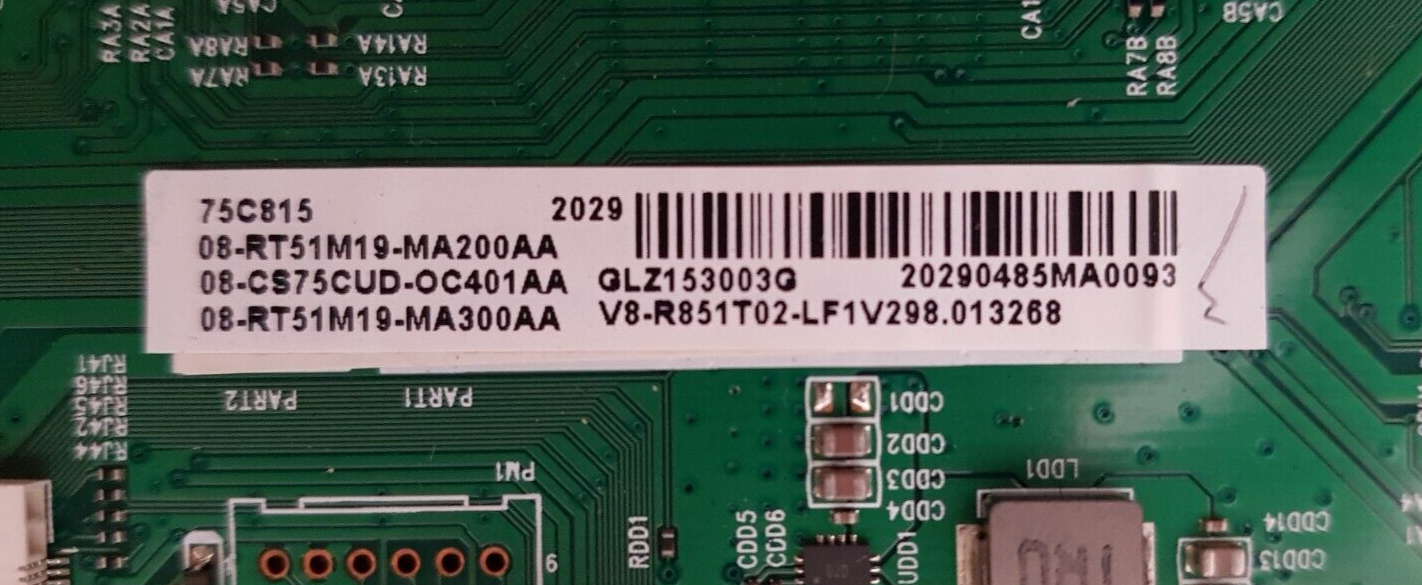 GENUINE TCL 75C815 MAIN BOARD 40-RT51M2-MAB2HG RT2851 RT51M V8-R851T02-LF1V298