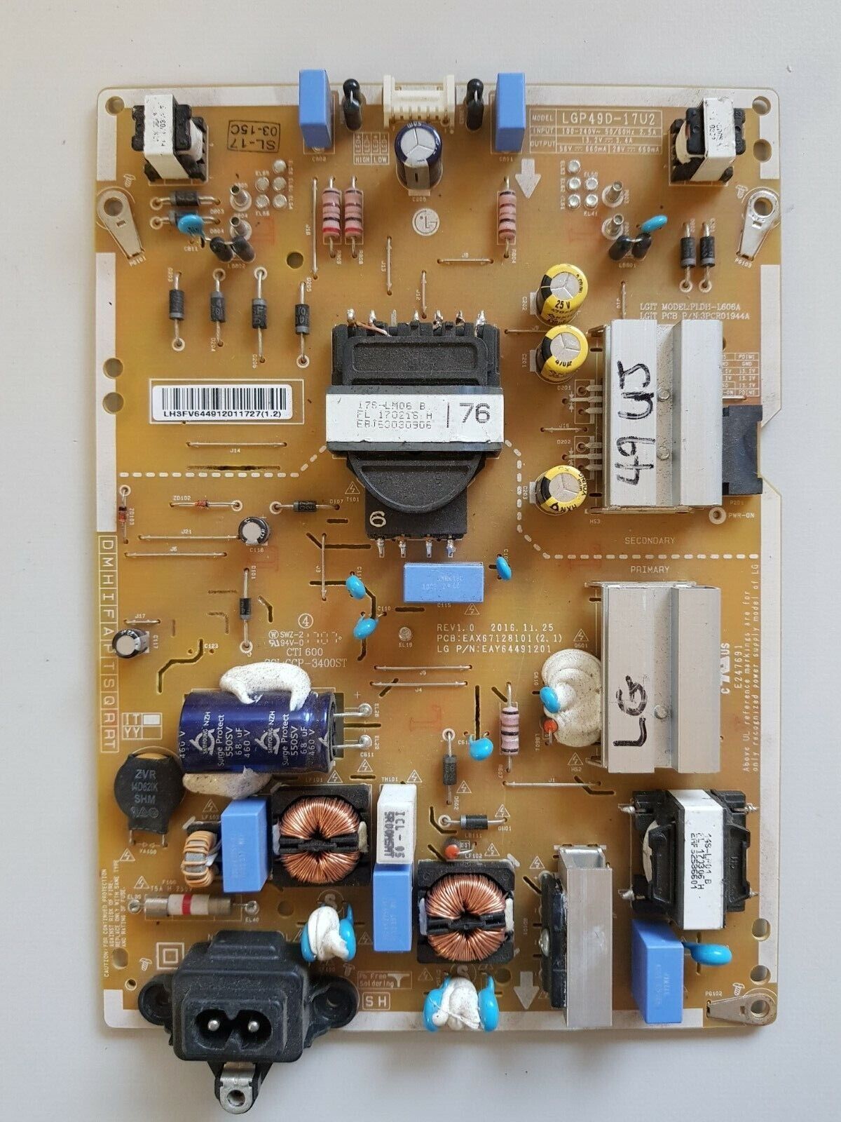 GENUINE LG 49UJ654T POWER SUPPLY BOARD EAY64491201 LGP49D-17U2 EAX67128101