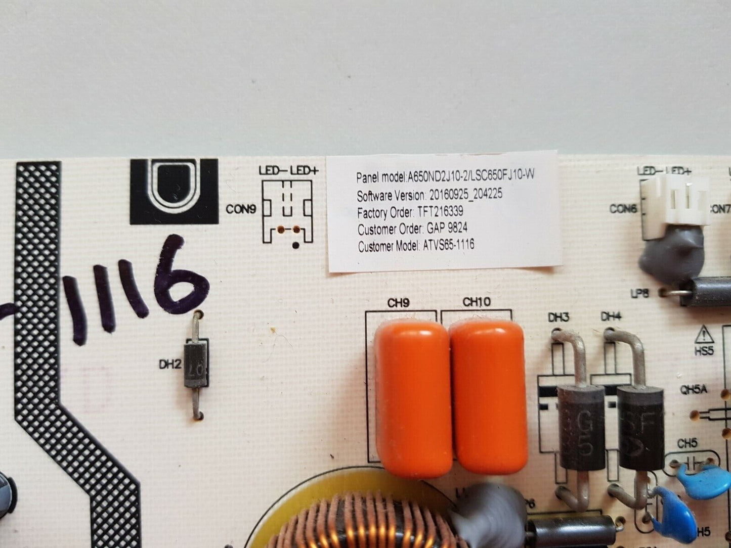 GENUINE BAUHN ATVS65-1116 POWER SUPPLY BOARD AMP5865TL-GD70-JXT PCB:AMP5865TL-GD