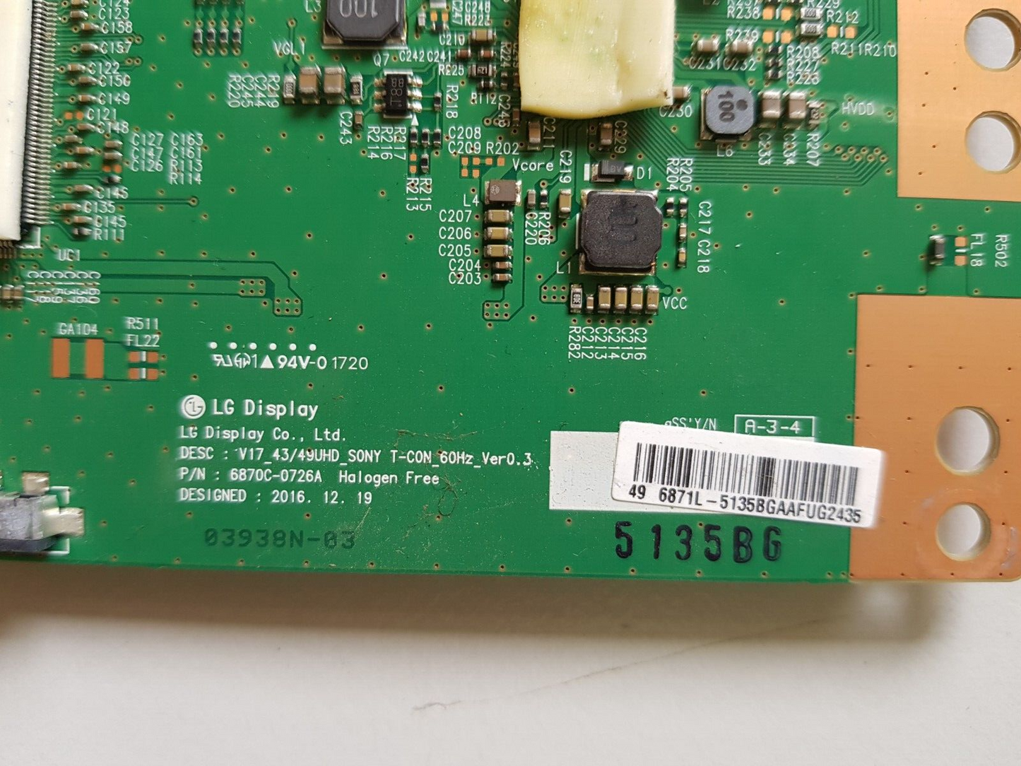 GENUINE SONY KD49X7000E T-CON BOARD 6871L-5135B 6870C-0726A