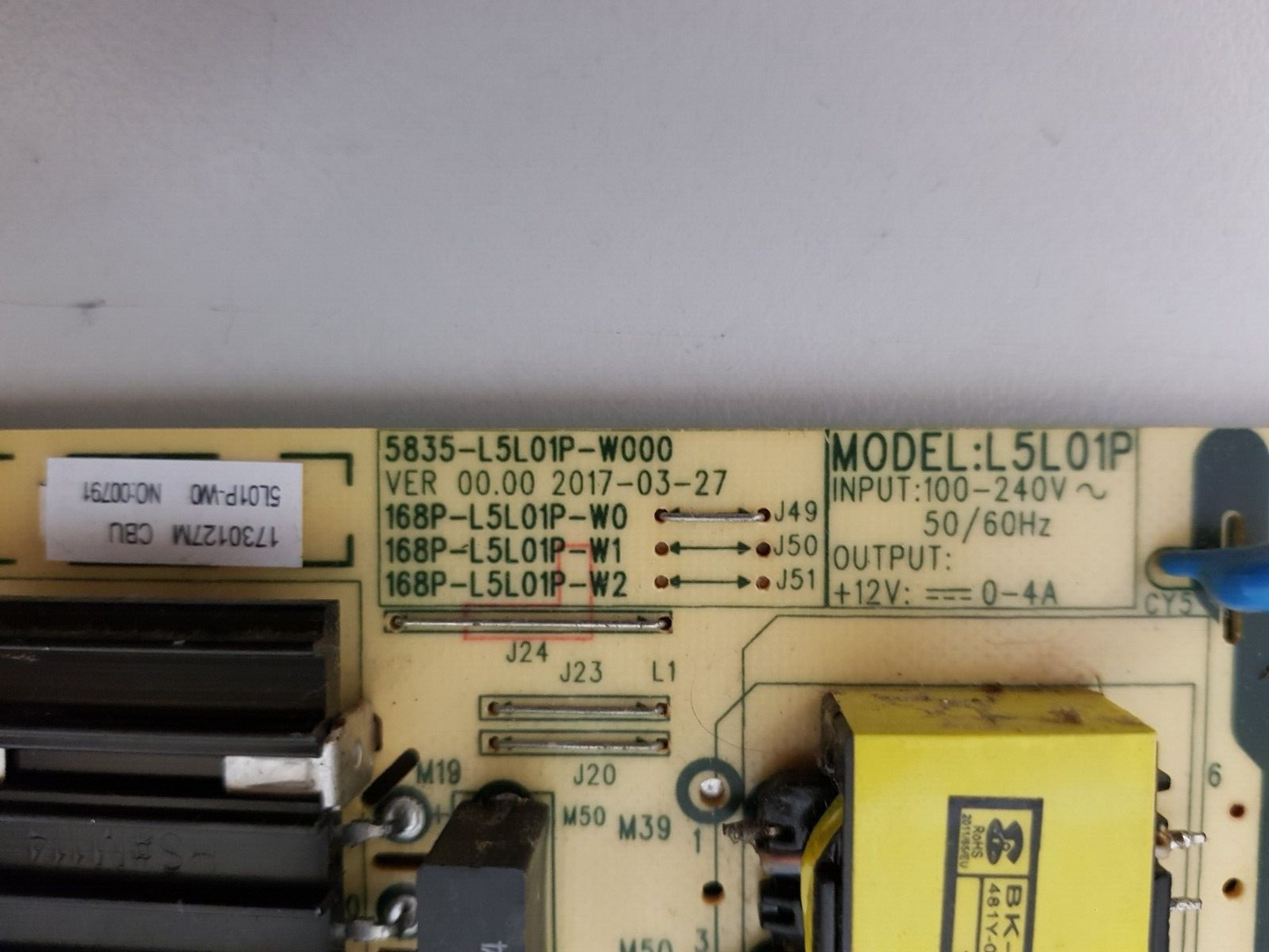 GENUINE TOSHIBA 55U7750A POWER SUPPLY BOARD 5835-L5L01P-W000 168P-L5L01P-W0