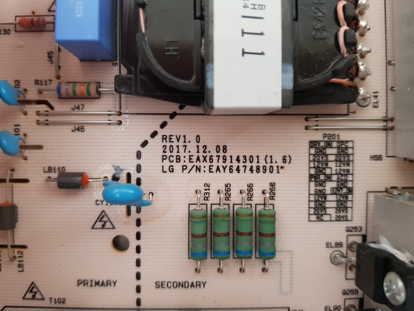 GENUINE LG OLED65B8STB POWER SUPPLY BOARD EAY64748901 LGP65C8-180P EAX67914301