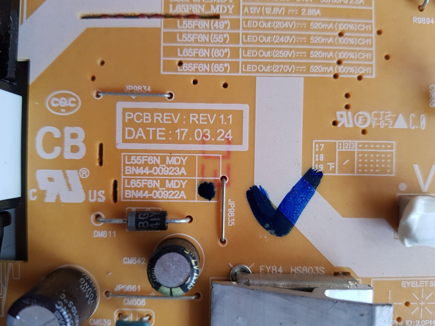 GENUINE SAMSUNG UA65LS003AWXXY POWER SUPPLY BOARD BN44-00922A L65F6N_MDY