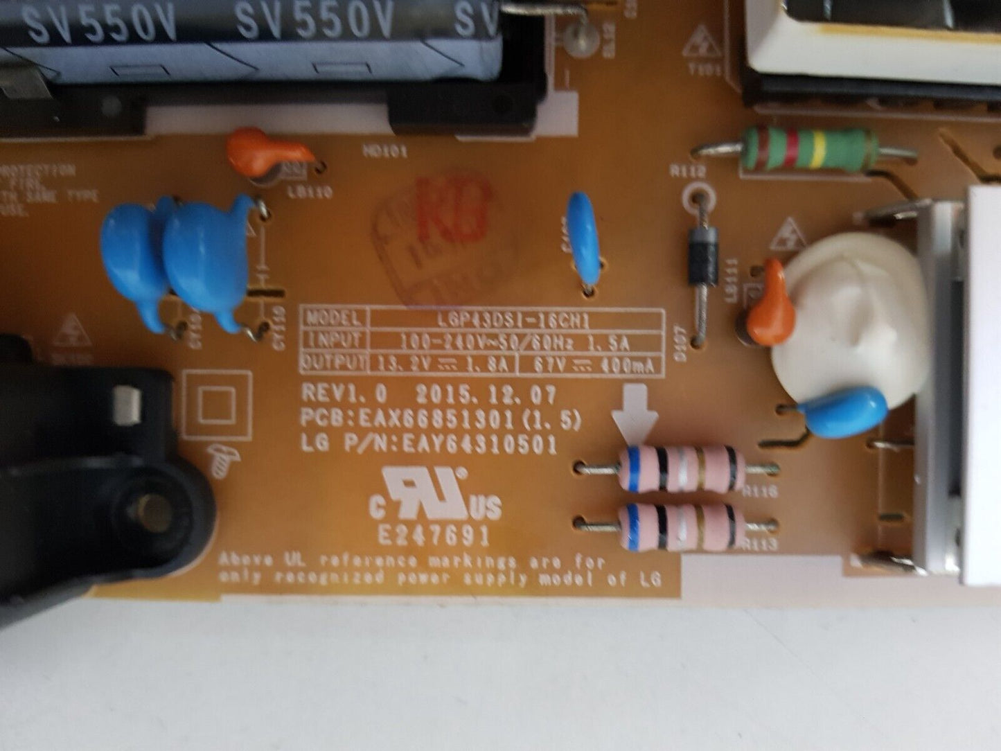 GENUINE LG 43LH570T POWER SUPPLY BOARD EAX66851301 1.5 EAY64310501