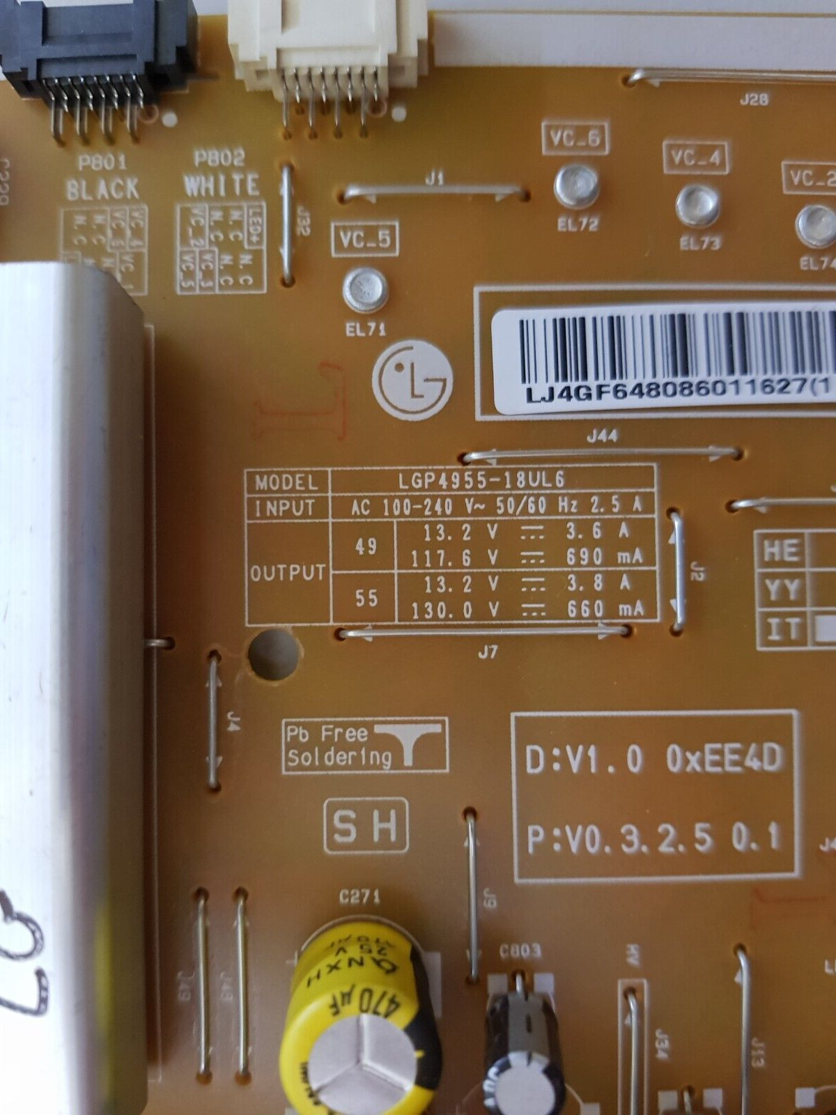 GENUINE LG 55SK8000 POWER SUPPLY BOARD EAX67645501 1.8 LGP4955-18UL6 EAY64808601