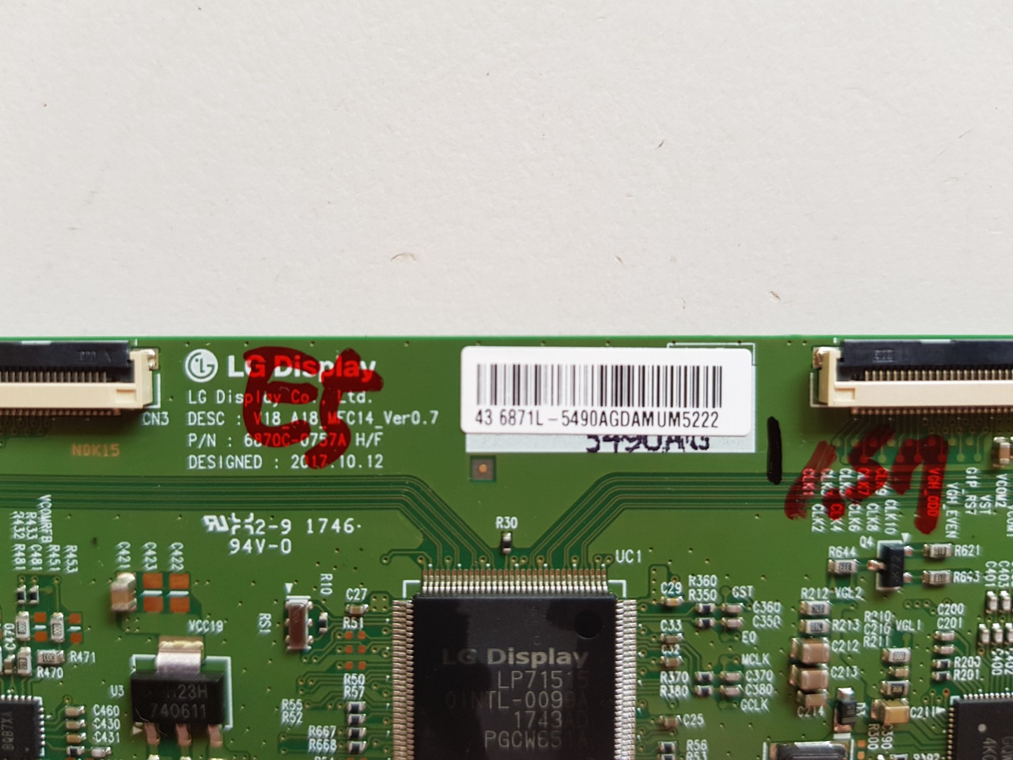 GENUINE PANASONIC TH-43FX600A T-CON BOARD 6870C-0757A 6871L-5490A