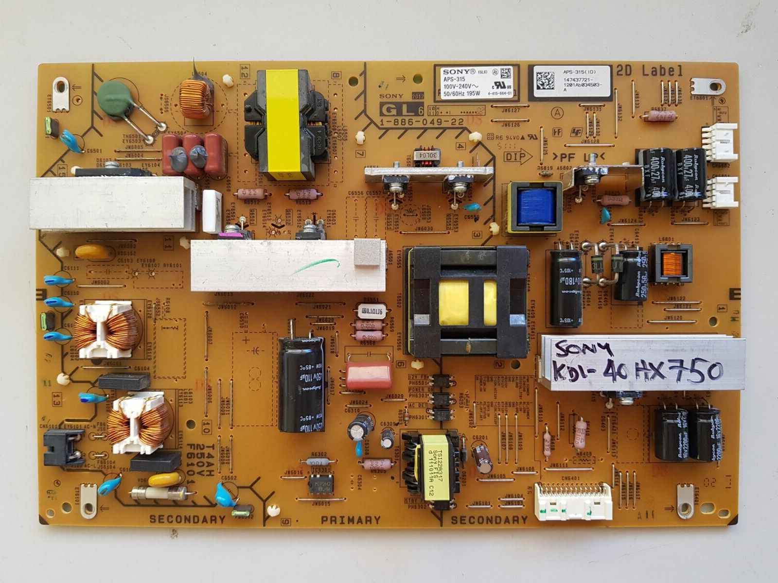 GENUINE SONY KDL40HX750 POWER SUPPLY BOARD 147437721 APS-315 1-886-049-22 GL6