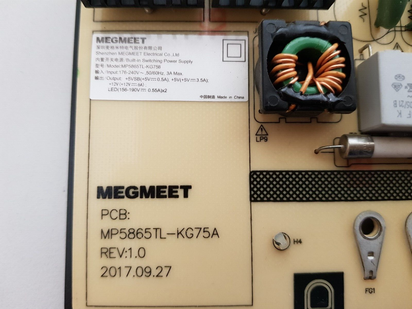 GENUINE BAUHN ATV75UHD-1117 POWER SUPPLY BOARD MGMEET MP5865TL-KG75A