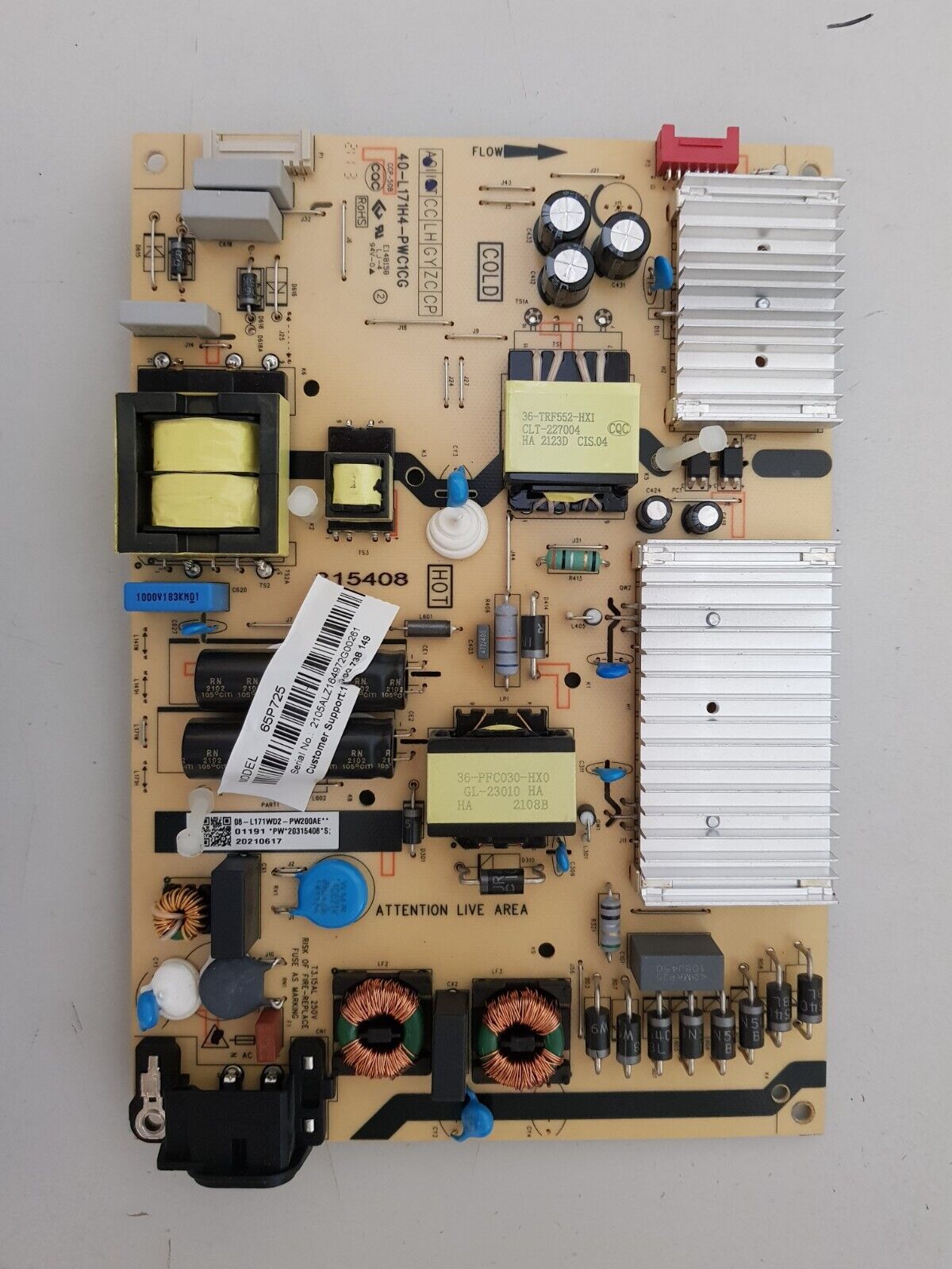 GENUINE TCL 65P715 POWER SUPPLY BOARD 40-L171H4-PWC1CG 08-L171WD2-PW200AE