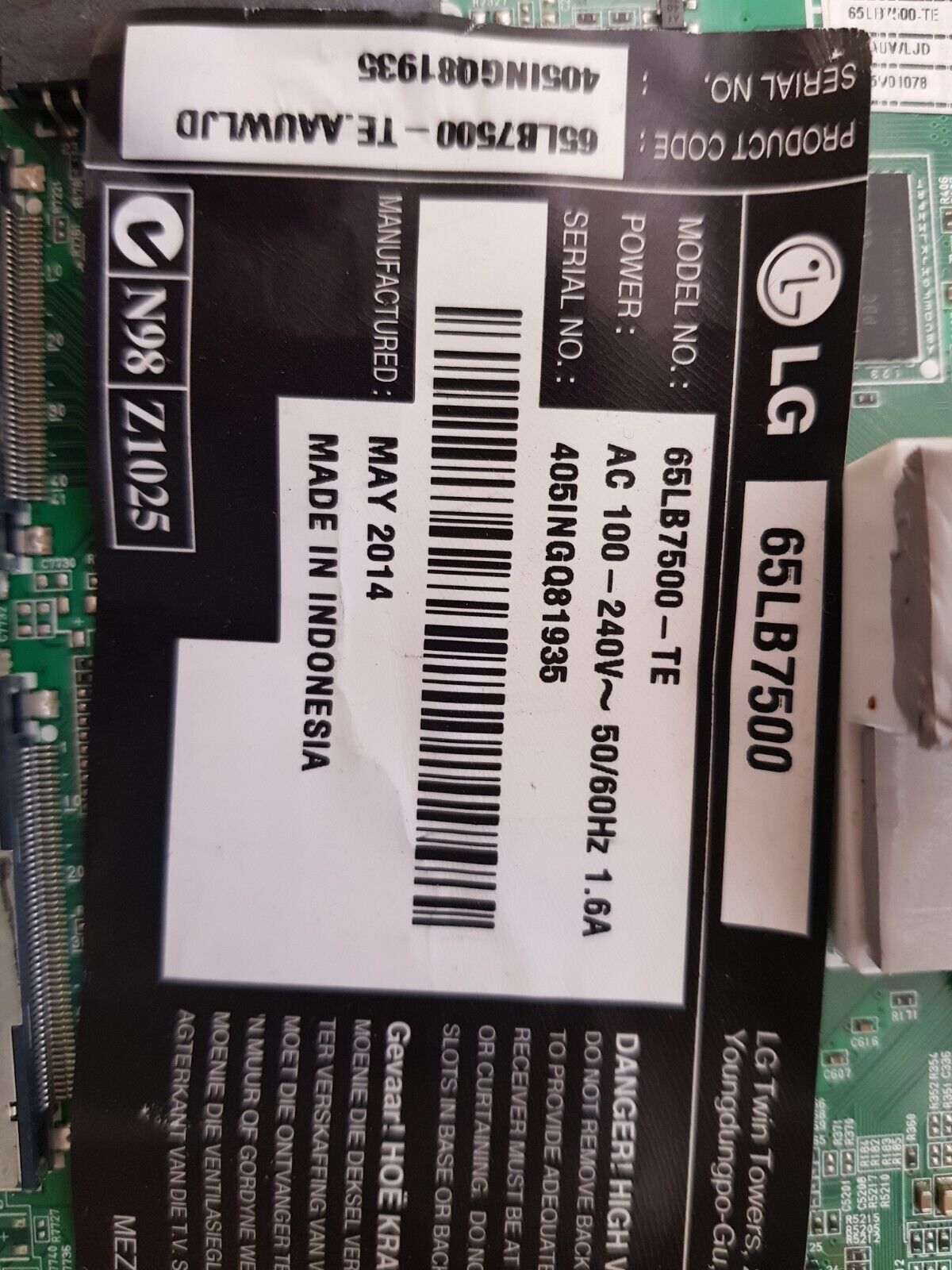 GENUINE LG 65LB7500-TE.AAUWLJD MAIN BOARD EAX65363904 (1.1) 62951802