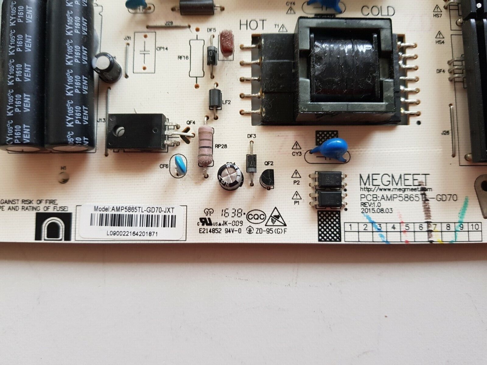 GENUINE BAUHN ATVS65-1116 POWER SUPPLY BOARD AMP5865TL-GD70-JXT PCB:AMP5865TL-GD