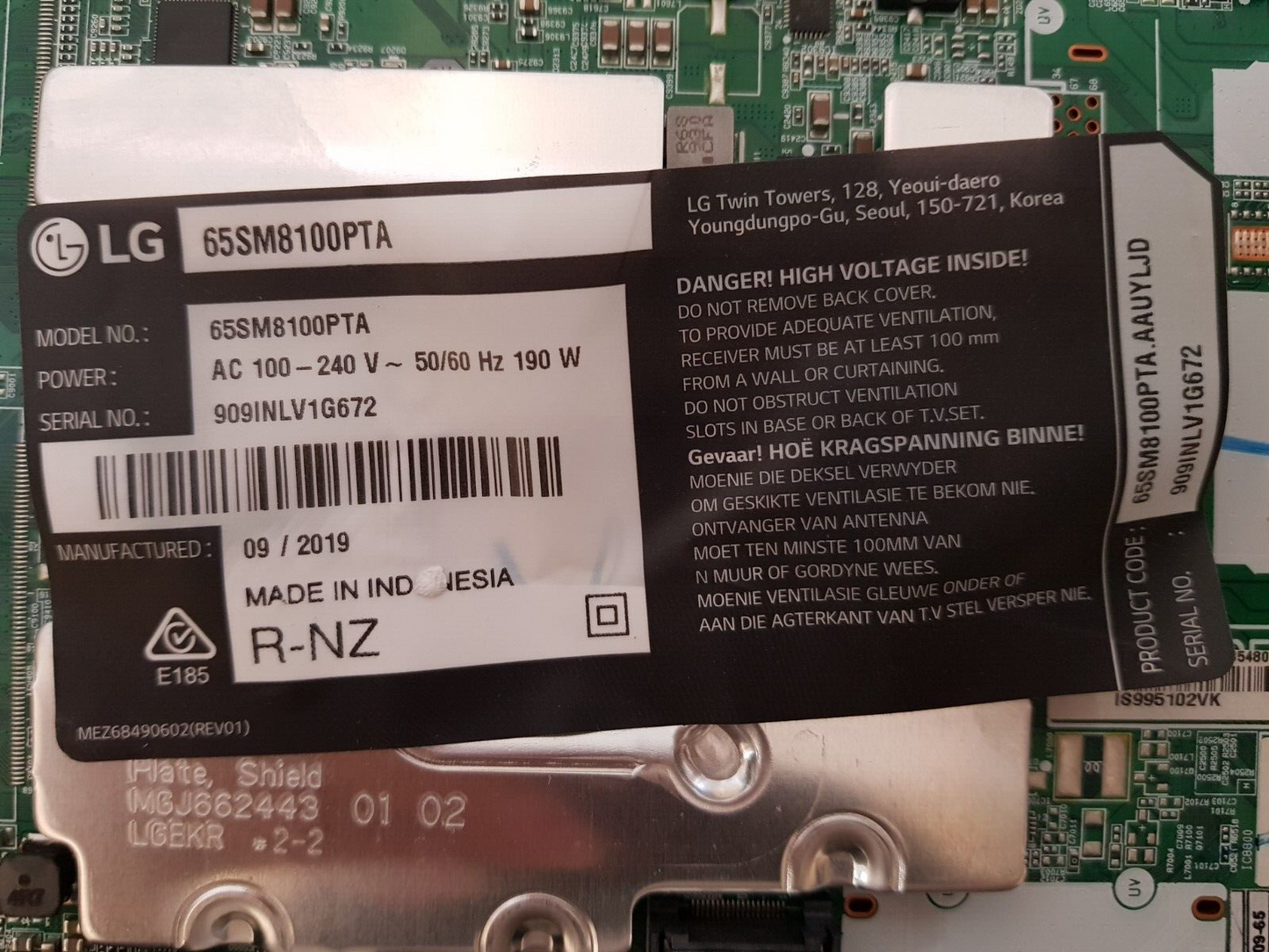 GENUINE LG 65SM8100PTA .AAUYLJD MAIN BOARD 65854802 EAX68253604 1.0 EBR87475801