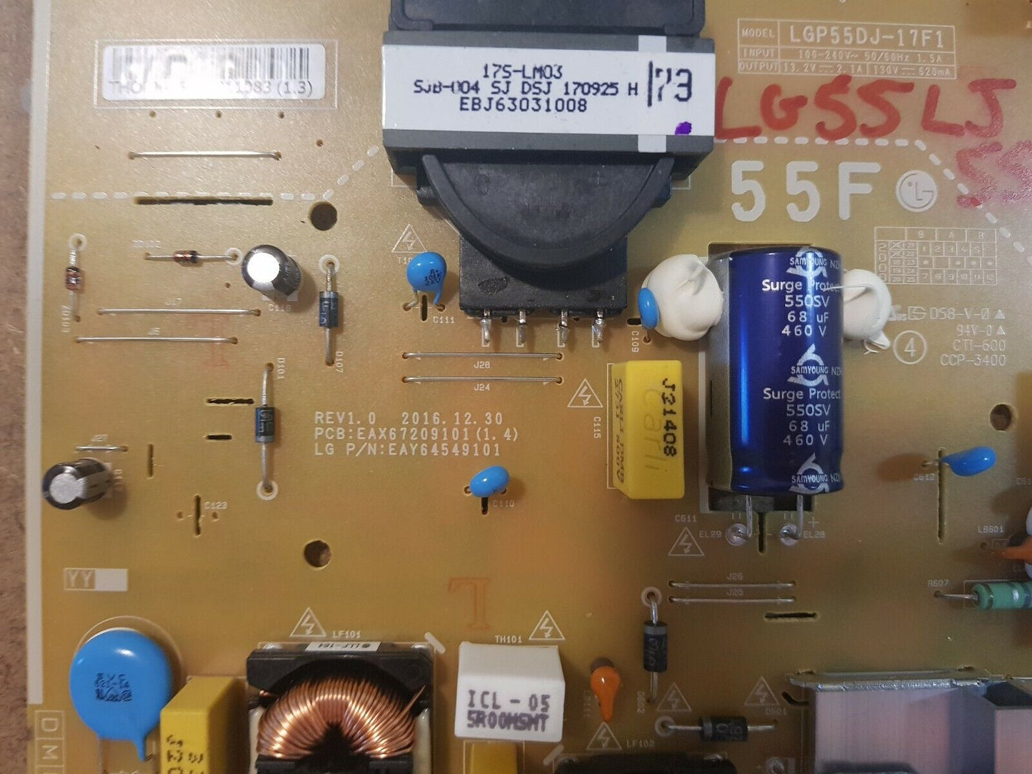 GENUINE LG 55LJ5500V Power Supply Board - EAX67209101 (1.4) EAY64549101