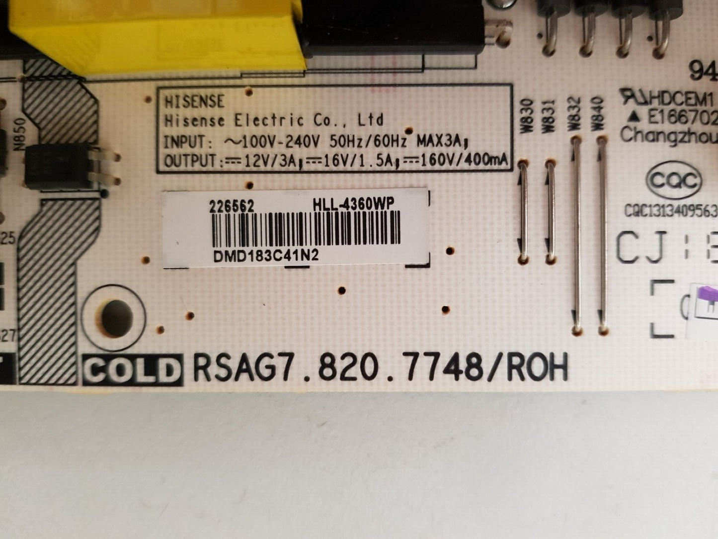 GENUINE HISENSE 50P6 POWER SUPPLY BOARD RSAG7.820.7748 226562 HLL-4360WP