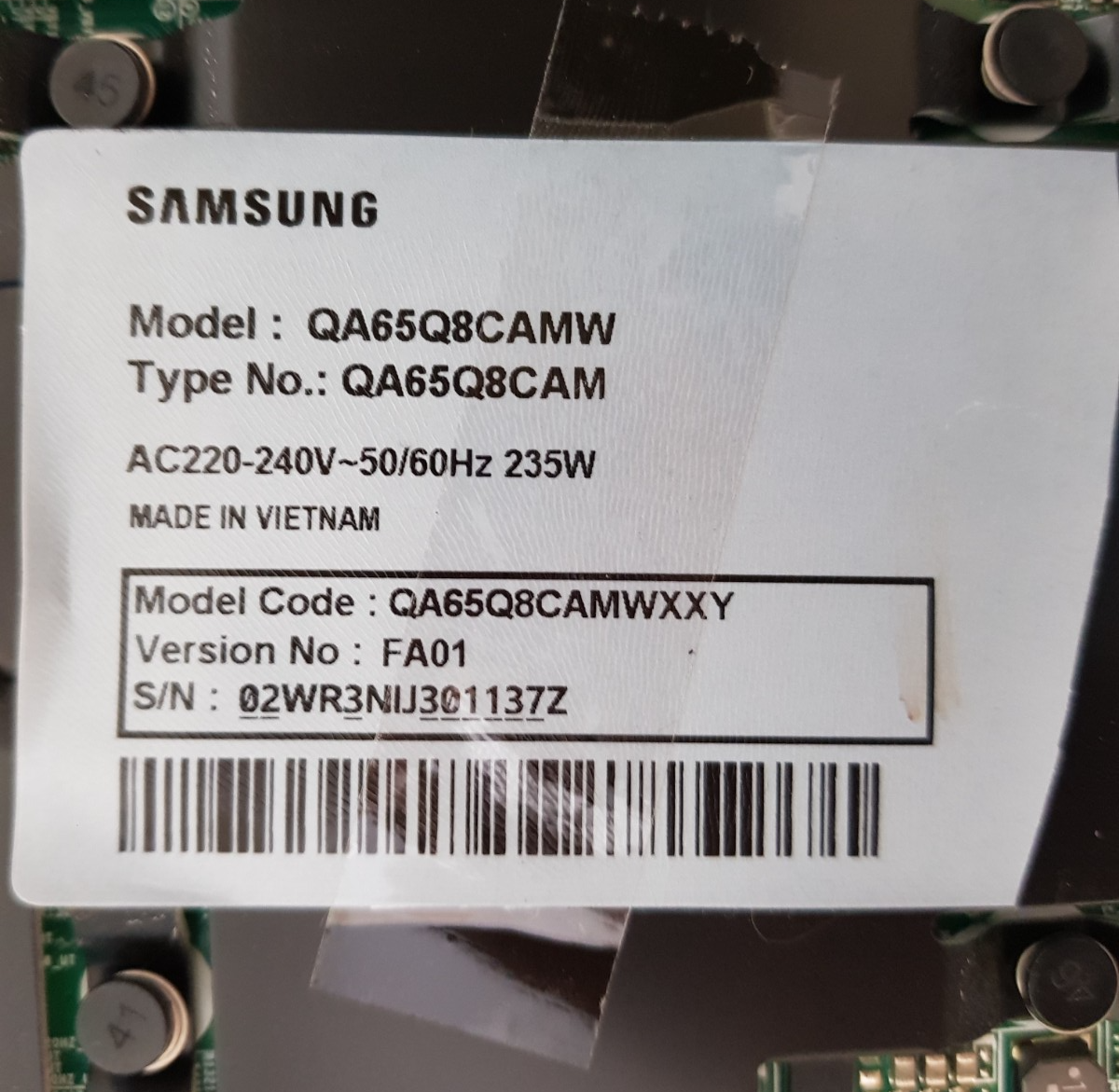 GENUINE SAMSUNG QA65Q8CAMW XXY (VER FA01) MAIN BOARD BN94-11487C