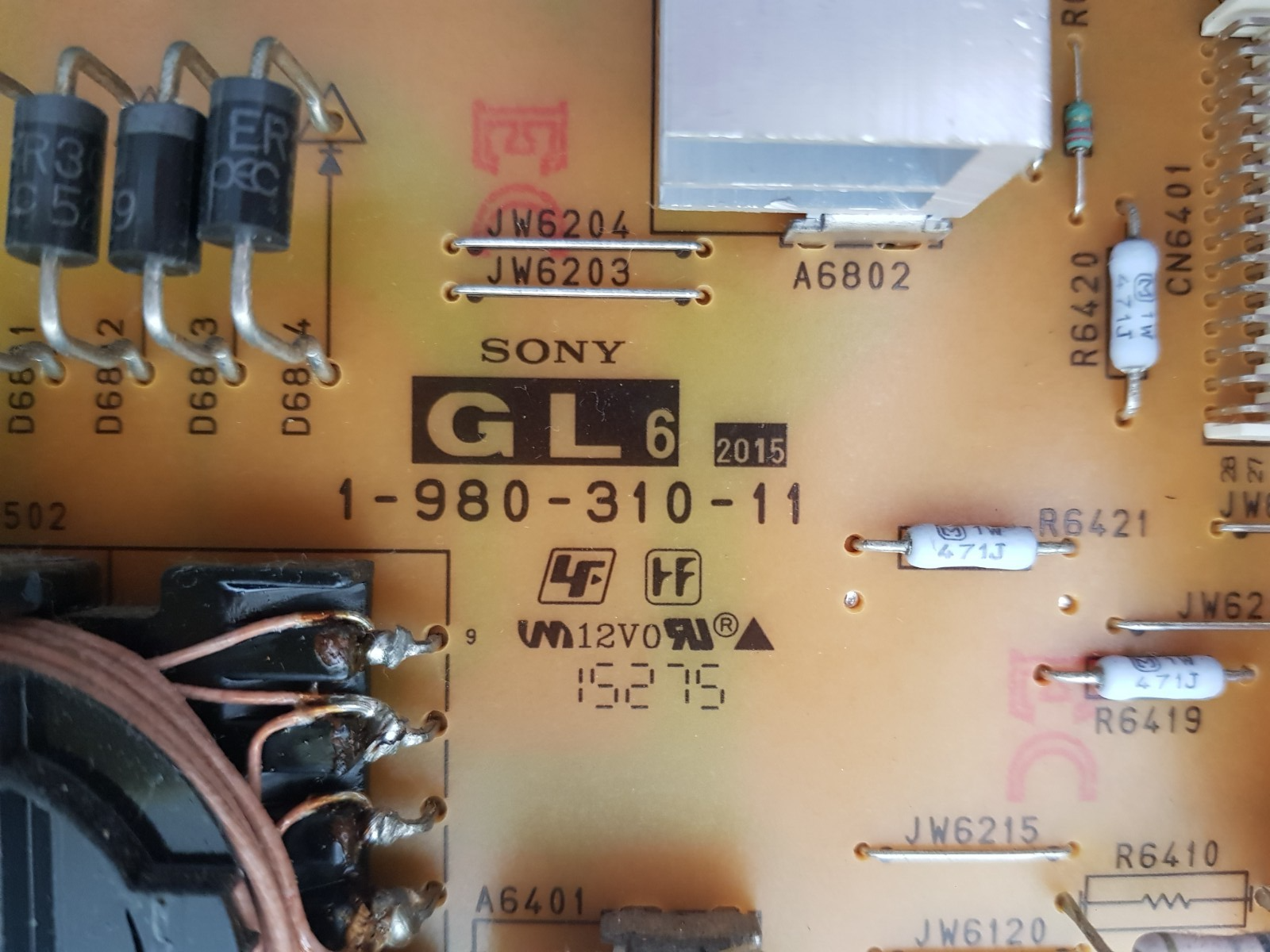 GENUINE SONY KD- 49X8000C POWER SUPPLY BOARD GL6 1-980-310-11 APS-395 147463311