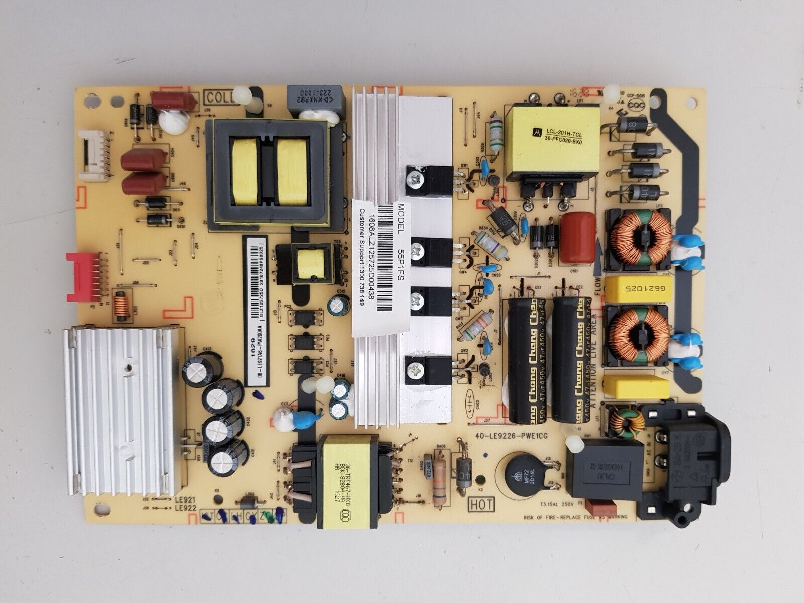 GENUINE TCL 55P1FS LED POWER SUPPLY BOARD 40-LE9226-PWE1CG 08-LE921A6-PW200AA