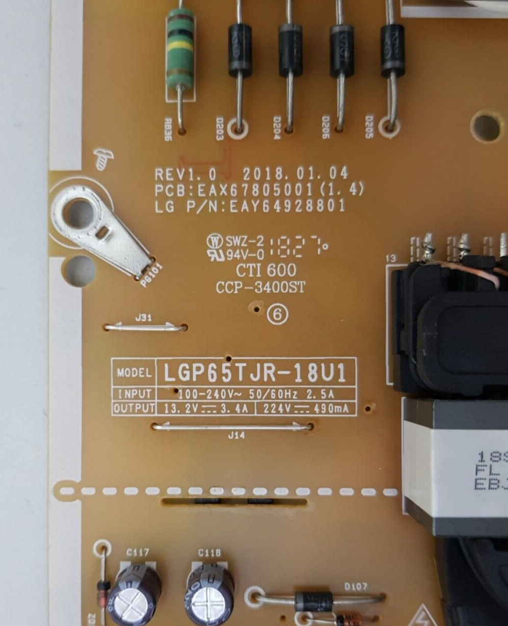 GENUINE LG 65UU640C POWER SUPPLY BOARD EAY64928801 LGP65TJR-18U1 EAX67805001 1.4