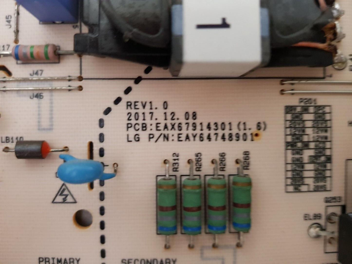 GENUINE LG OLED 65E8PTA POWER SUPPLY BOARD EAX67914301 1.6 EAY64748901