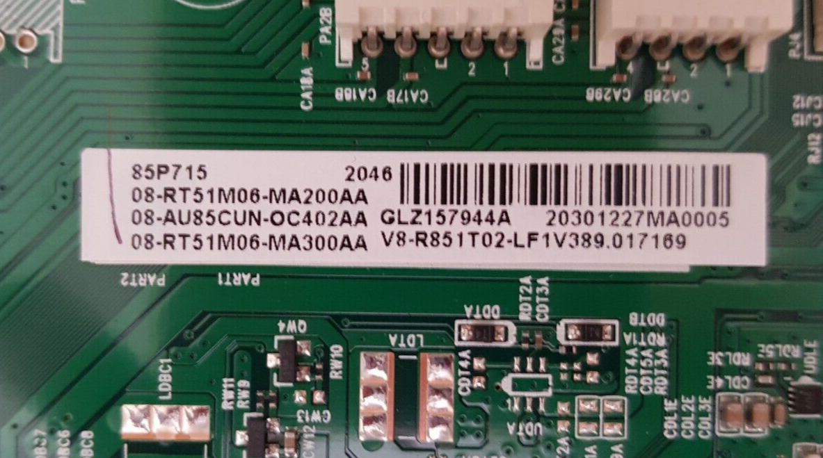 GENUINE TCL 85P715 MAIN BOARD 40-RT51M1-MAB2HG RT2851 V8-R851T02-LF1V389.017169