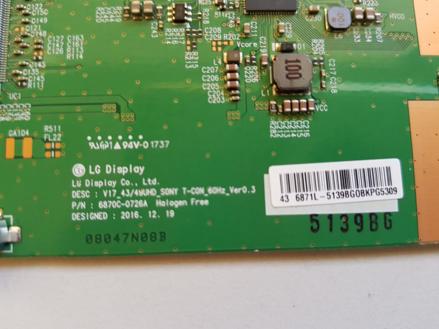 GENUINE SONY KD-43X7000E TCON BOARD 6871L-5139B