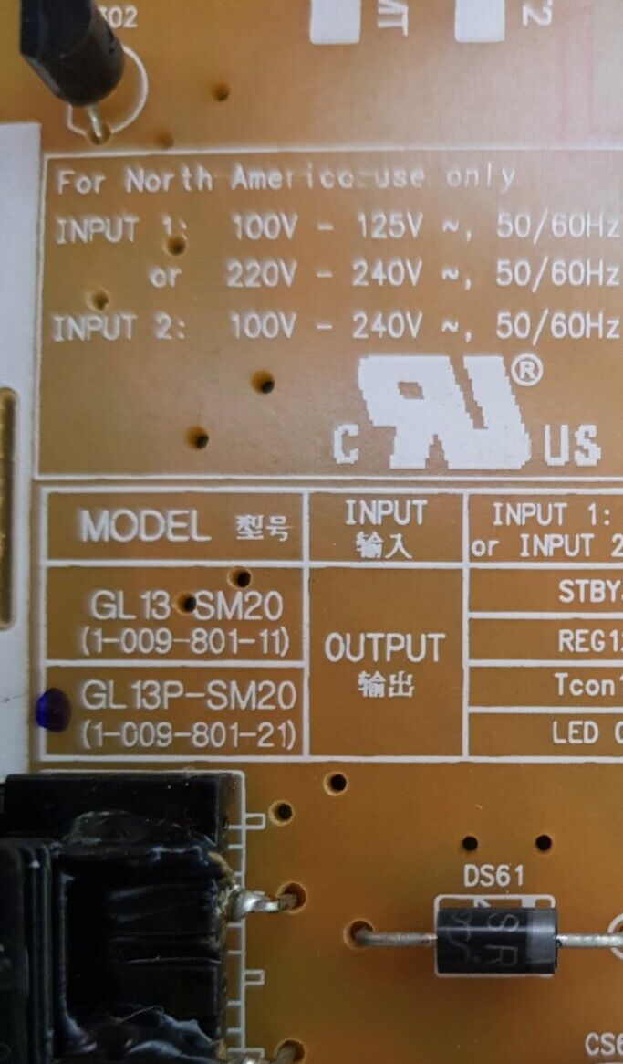 GENUINE SONY KD- 55X80K POWER SUPPLY BOARD GL13P-SM20 1-009-801-21