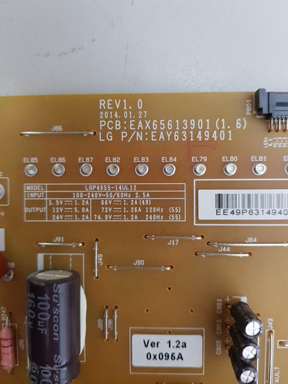 LG 55UB850T POWER SUPPLY BOARD EAX65613901 1.6 EAY63149401 LGP4955-14UL12