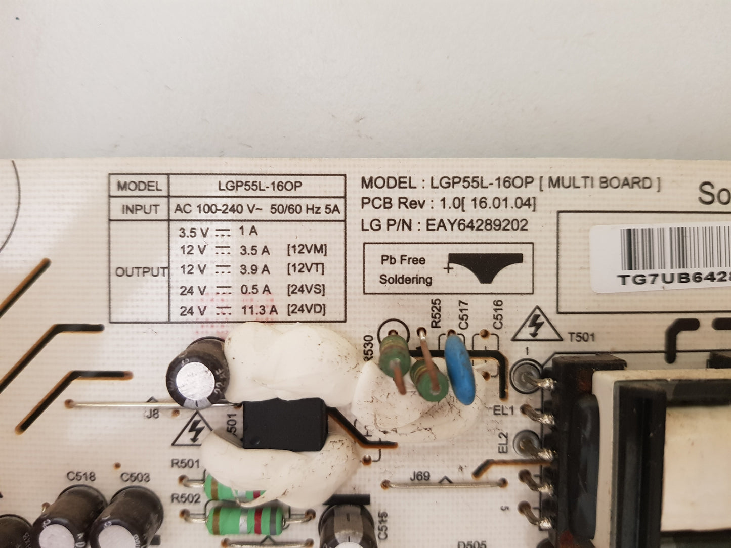LG OLED 55C6T -T POWER SUPPLY BOARD EAY64289202 LGP55L-16OP