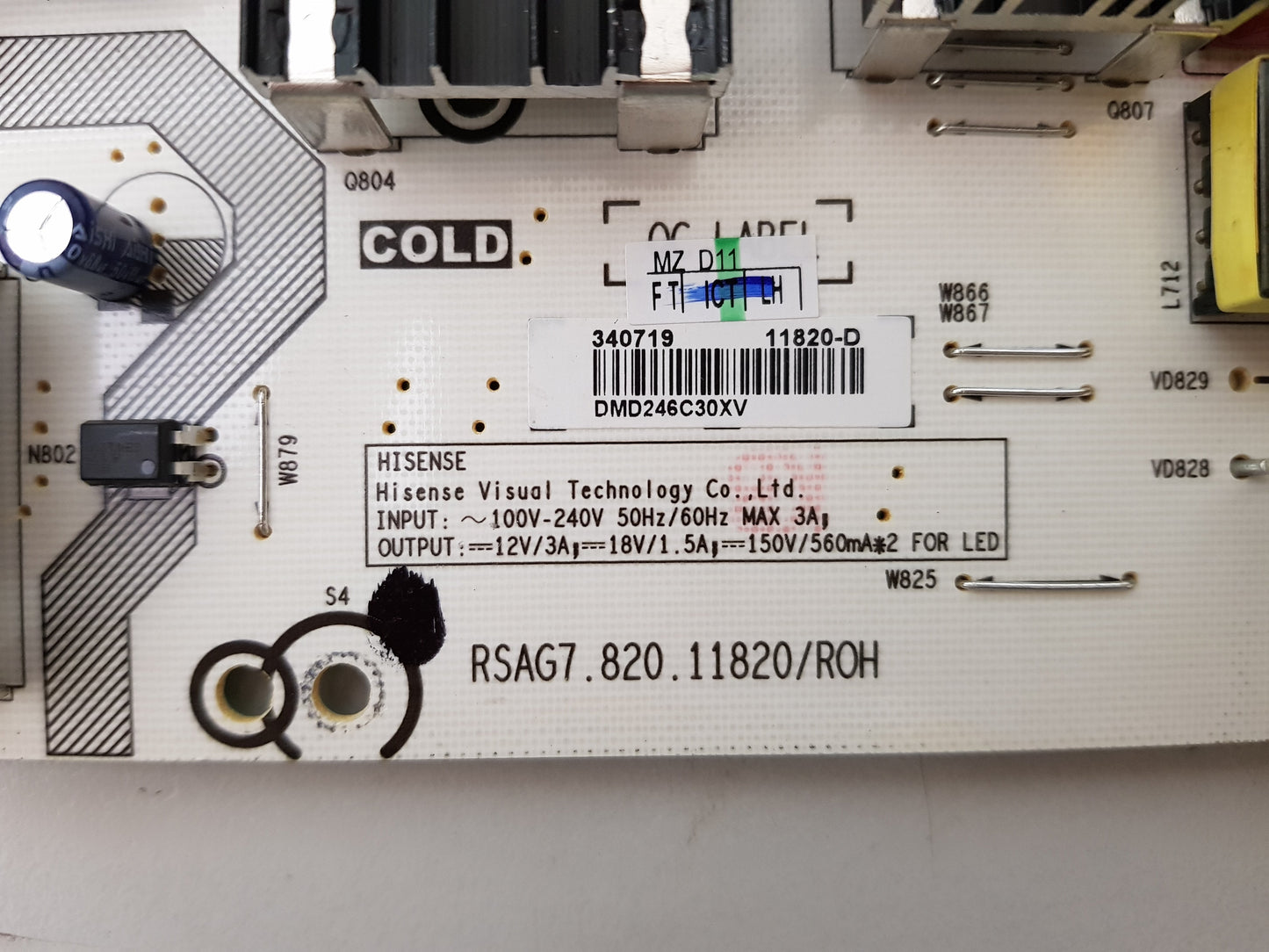 TOSHIBA 75C350NP POWER SUPPLY BOARD RSAG7.820.11820 340719