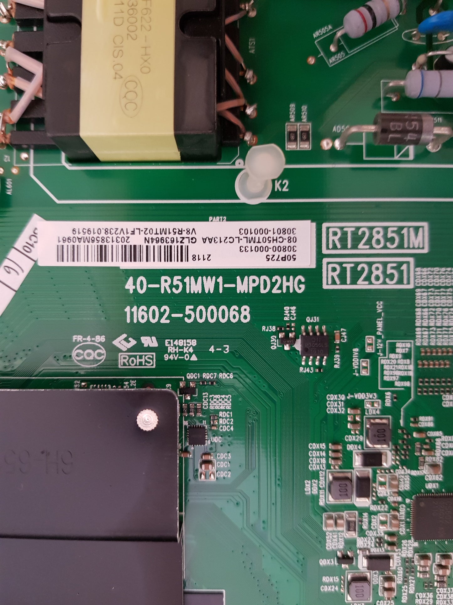 GENUINE TCL 50P725 MAIN BOARD 40-R51MW1-MPD2HG 11602-500068 RT2851M RT2851