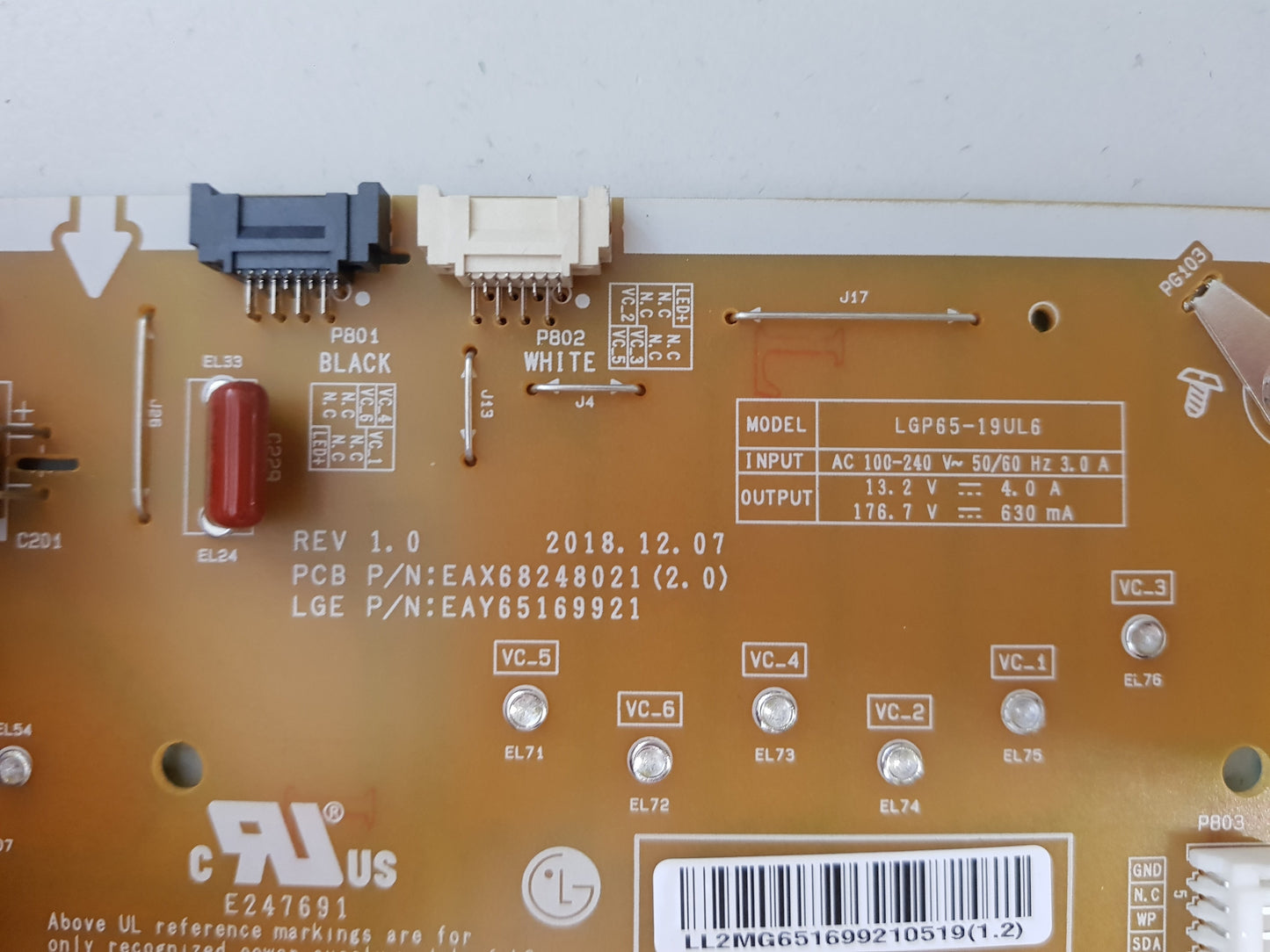 LG 65NANO86TNA POWER SUPPLY BOARD EAX68248021 2.0 LGP65-19UL6 EAY65169921