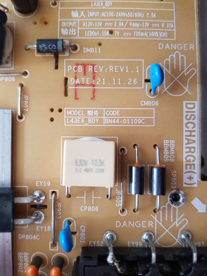 SAMSUNG UA43BU8000 POWER SUPPLY BOARD BN44-01109C L43E6_BDY