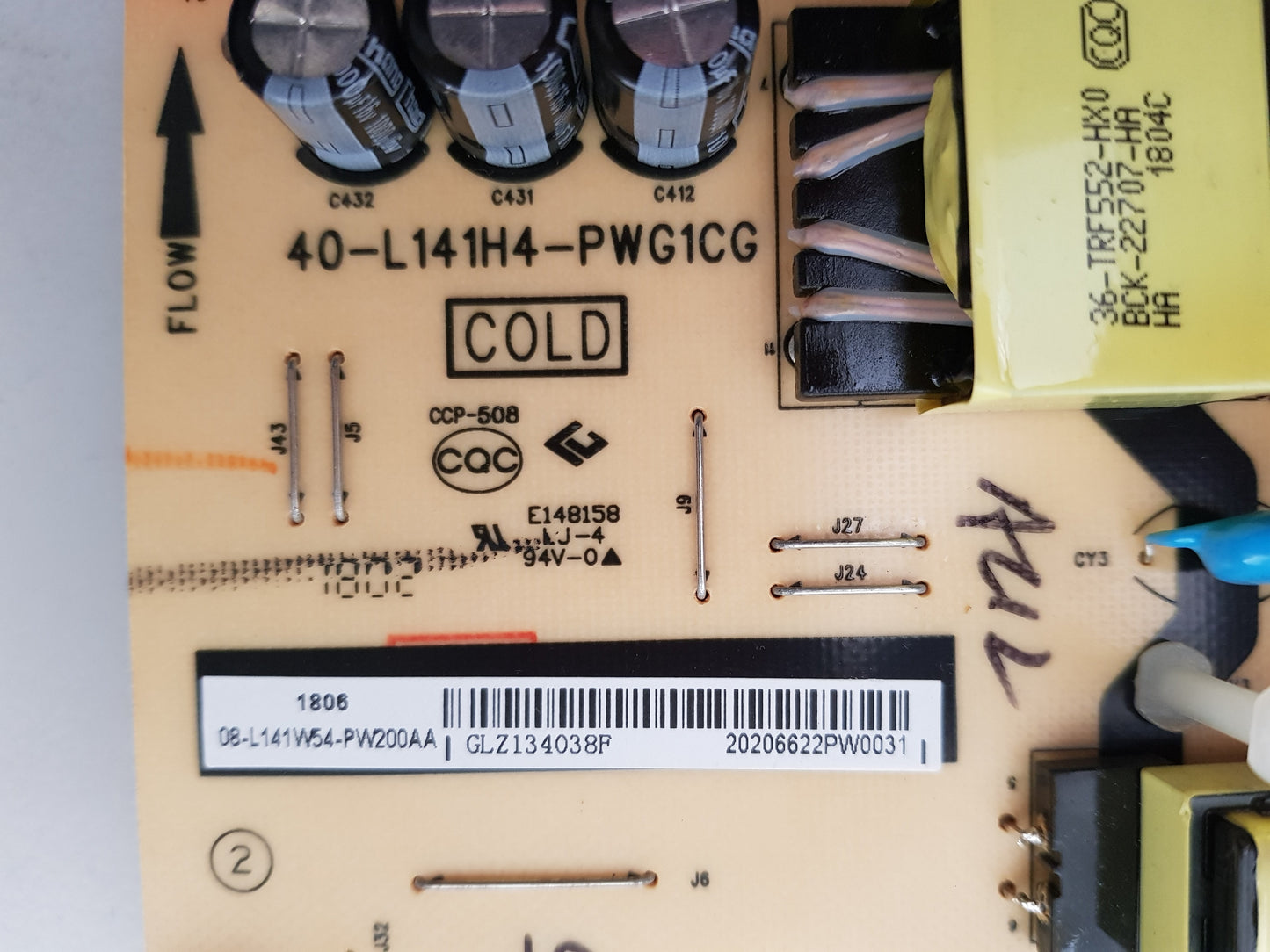 TCL 49C2US POWER SUPPLY BOARD 40-L141H4-PWG1CG 08-L141W54-PW200AA