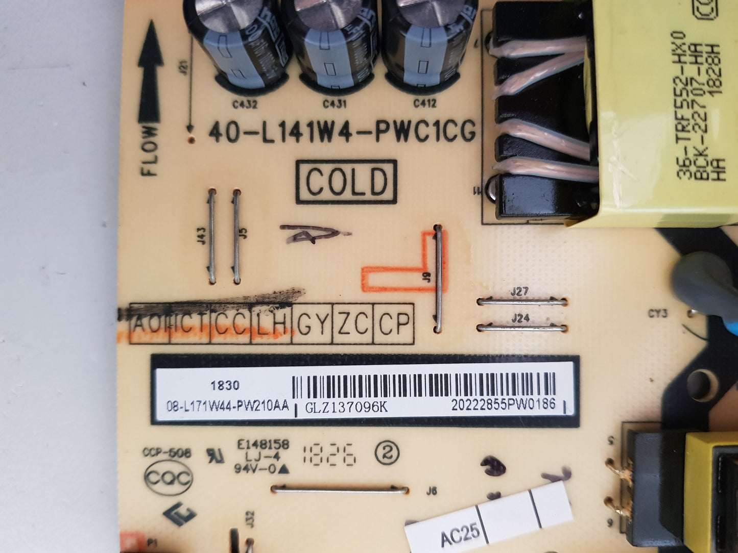 TCL 50P6US POWER SUPPLY BOARD 08-L171W44-PW210AA 40-L141W4-PWC1CG