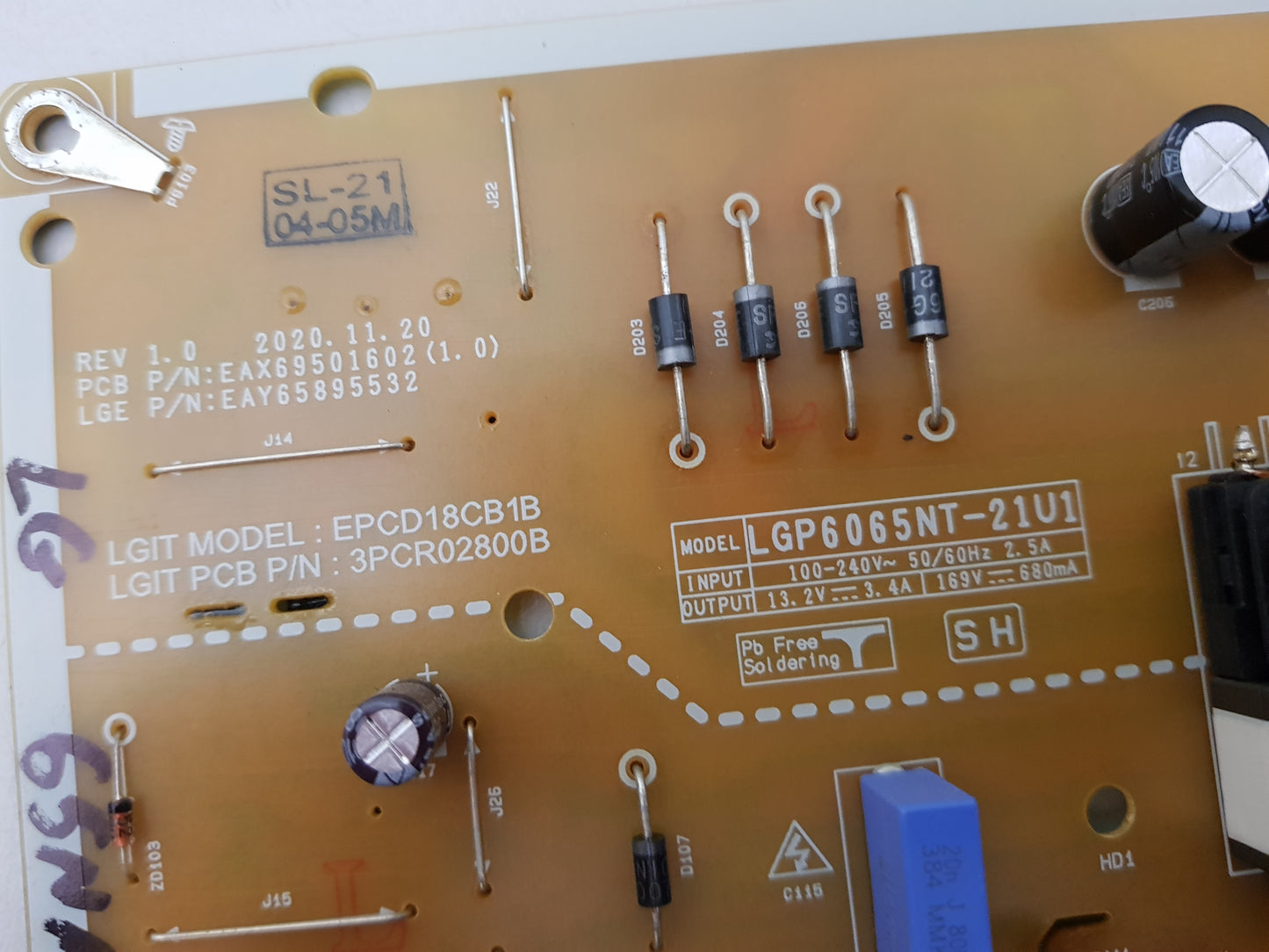 LG 65NANO75TPA POWER SUPPLY BOARD LGP6065NT-21U1 EAY65895532 EAX69501602 (1.0)