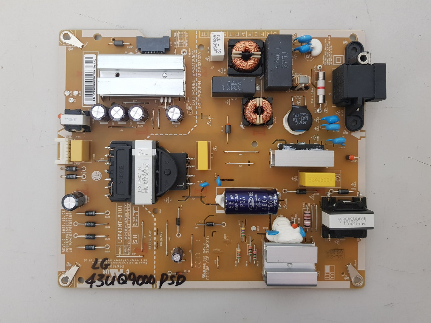 LG 43UQ9000PSD POWER SUPPLY BOARD EAX69502103 1.0 LGP43NT-21U1 EAY65895567