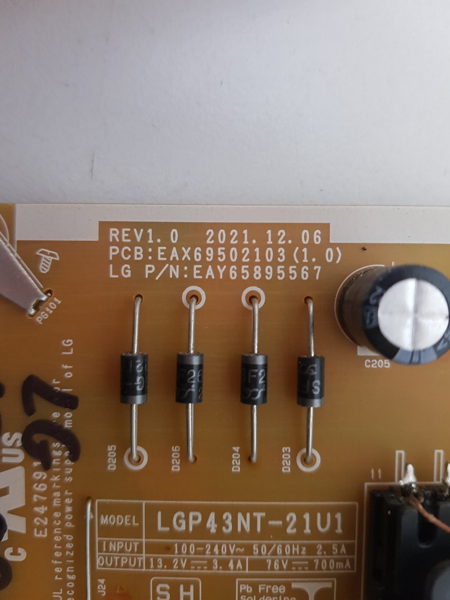 LG 43UQ9000PSD POWER SUPPLY BOARD EAX69502103 1.0 LGP43NT-21U1 EAY65895567