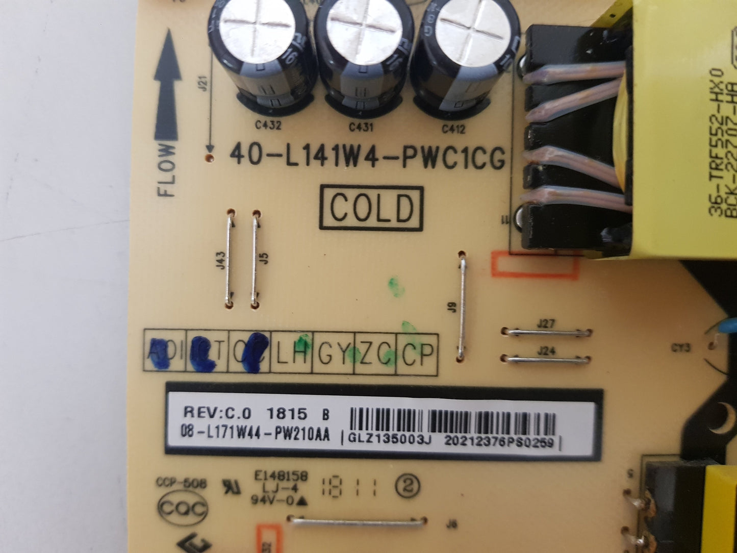 TCL 65P6US POWER SUPPLY BOARD 08-L171W44-PW210AA 40-L141W4-PWC1CG