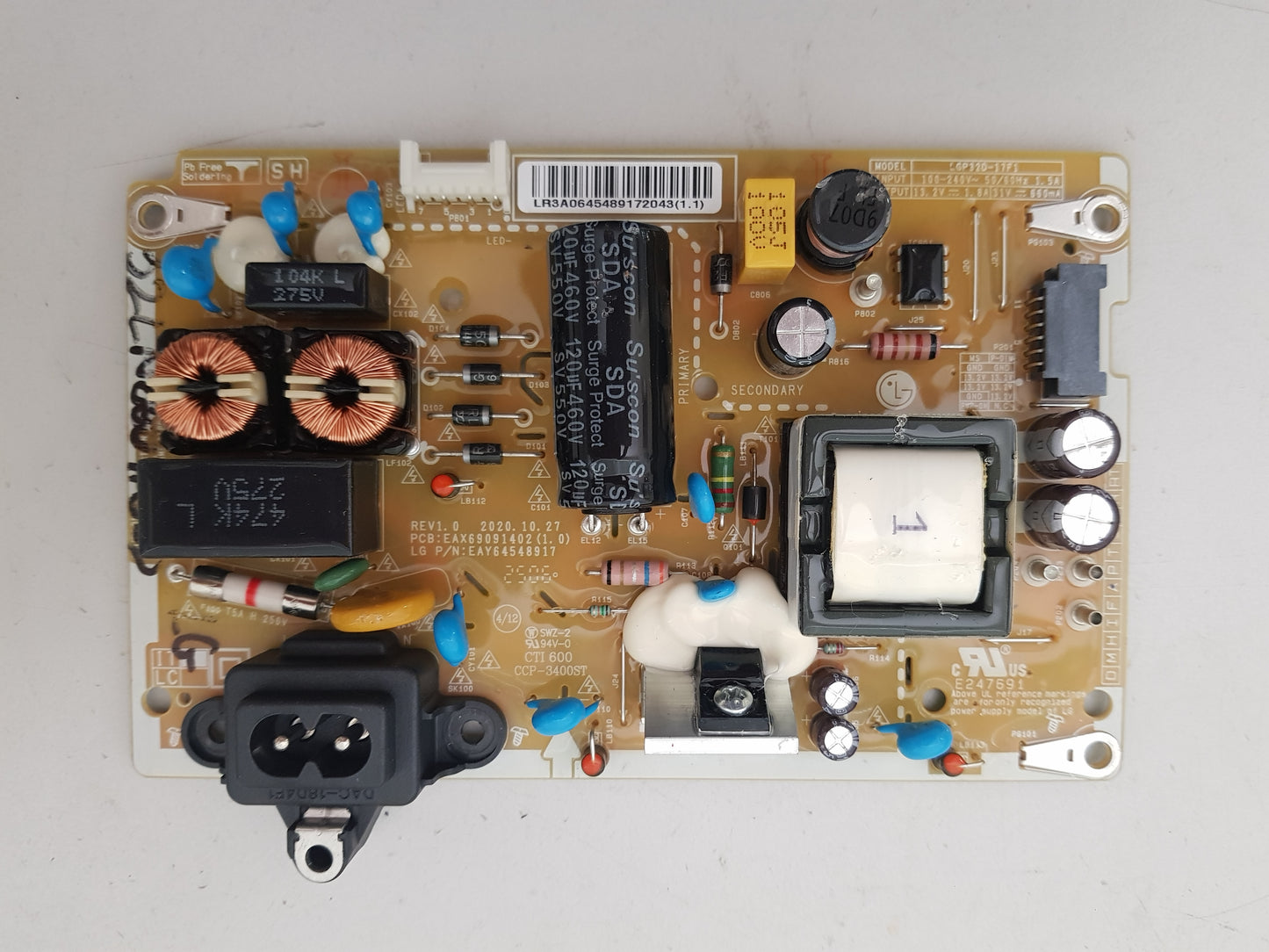 LG 32LN660HBSD POWER SUPPLY BOARD LGP32D-17F1 EAX69091402 1.0 EAY64548917