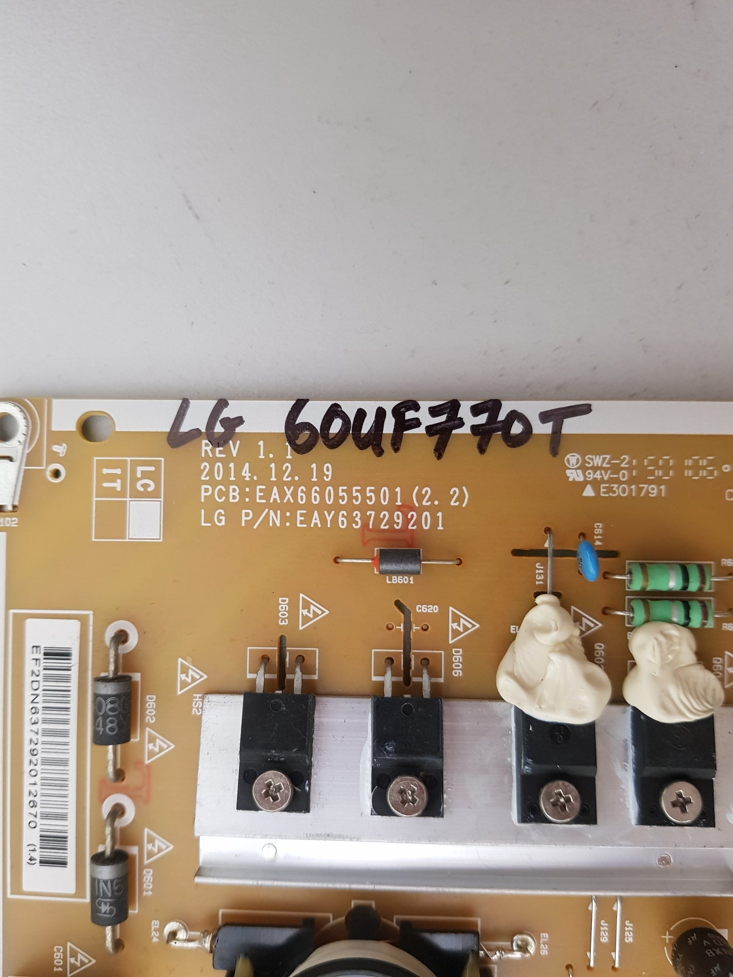LG 60UF770T POWER SUPPLY BOARD EAY63729201 EAX66055501 2.2 LGP6065-15UL6