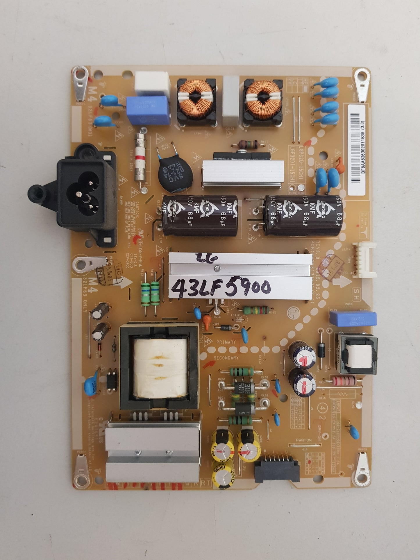 LG 43LF5900 POWER SUPPLY BOARD EAX66171501 2.1 LGP32D-15CH1 EAY63630201