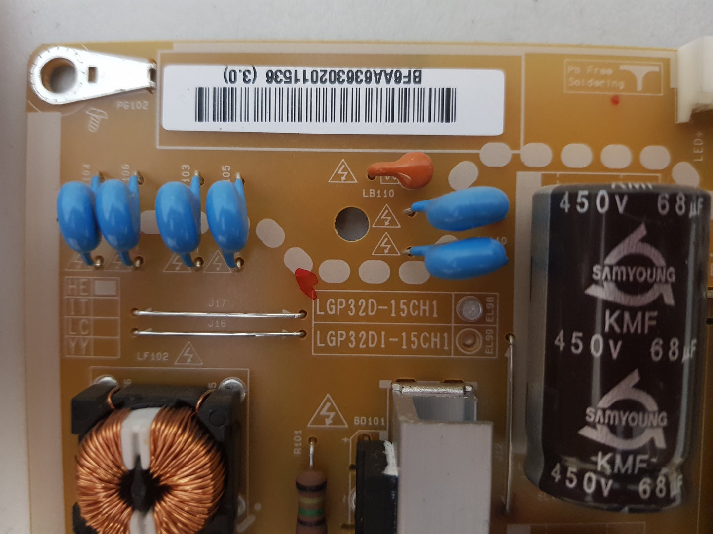 LG 43LF5900 POWER SUPPLY BOARD EAX66171501 2.1 LGP32D-15CH1 EAY63630201