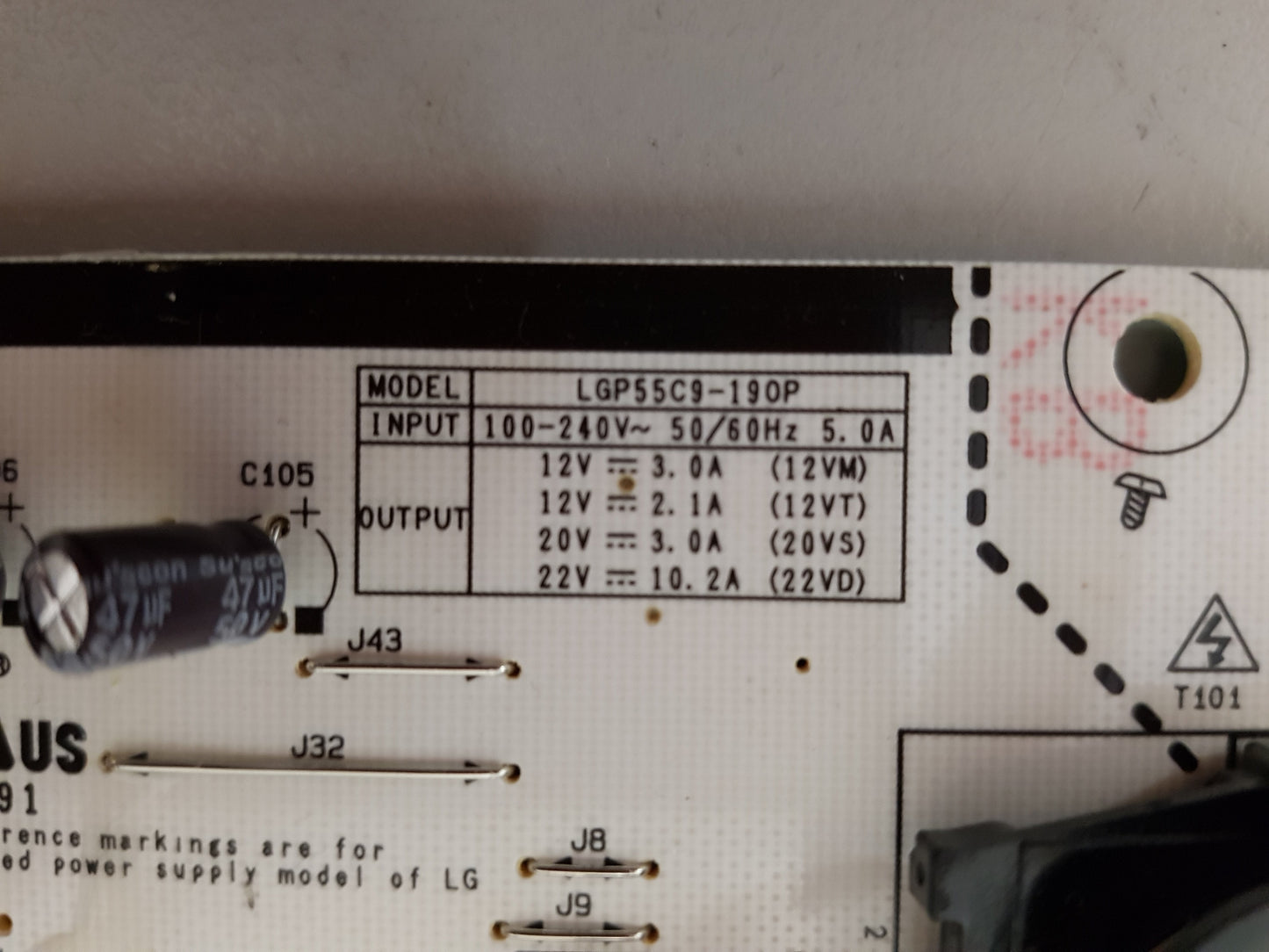 LG OLED 55B9 POWER SUPPLY BOARD EAX68285001 2.3 EAY65170401 LGP55C9-19OP