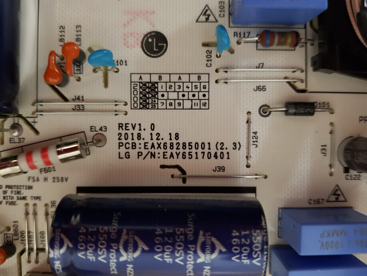 LG OLED 55B9 POWER SUPPLY BOARD EAX68285001 2.3 EAY65170401 LGP55C9-19OP