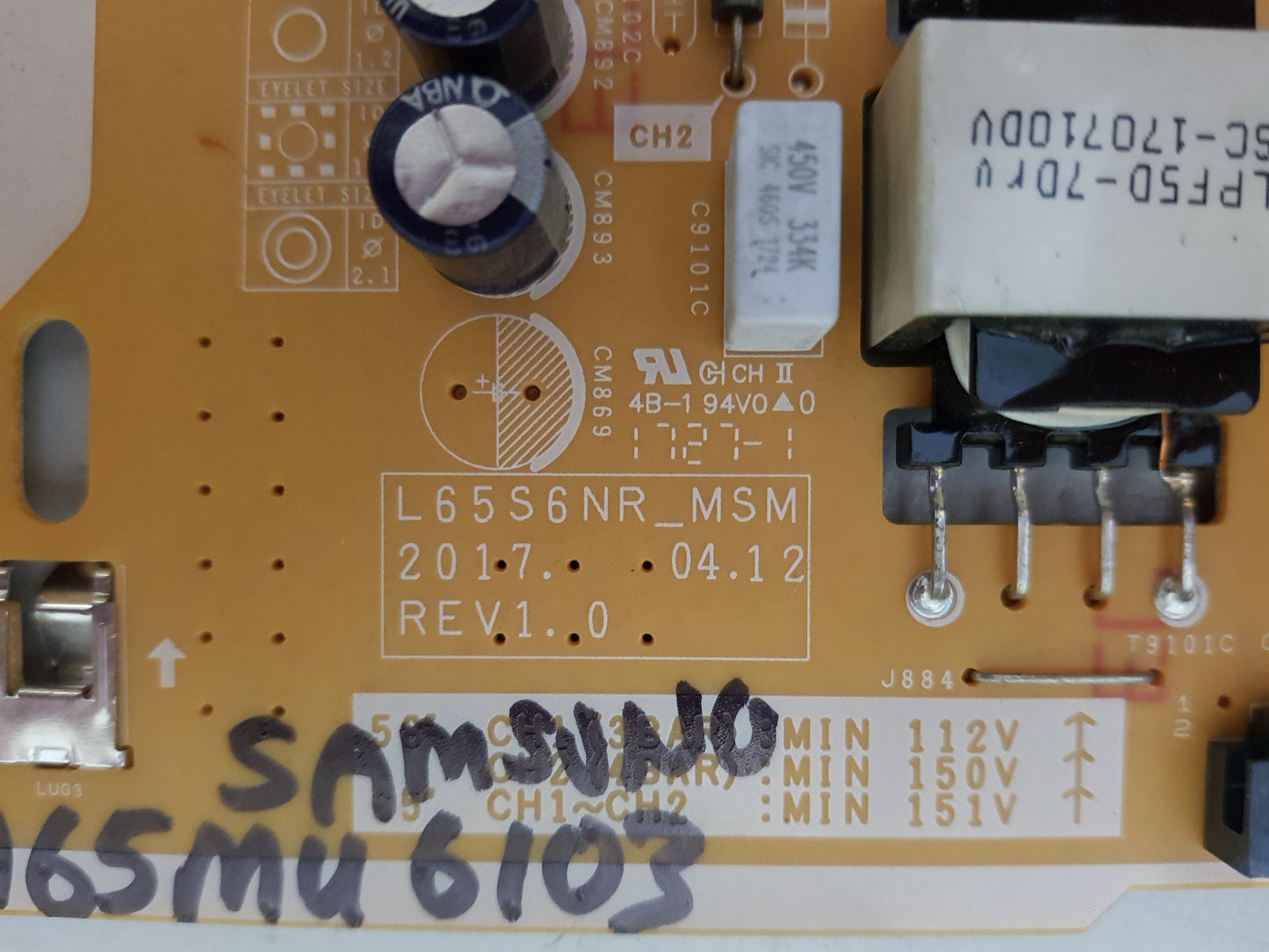 SAMSUNG UA65MU6103 POWER SUPPLY BOARD L65S6NR_MSM PSLF261S07B BN44-00808E