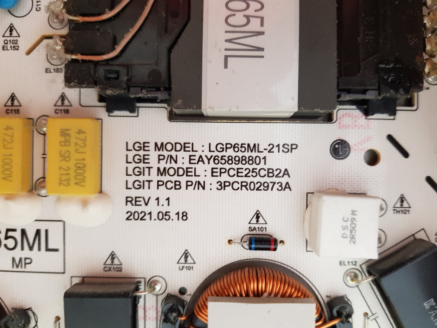 LG 65QNED91TPA POWER SUPPLY BOARD EAY65898801 LGP65ML-21SP EPCE25CB2A 3PCR02973A