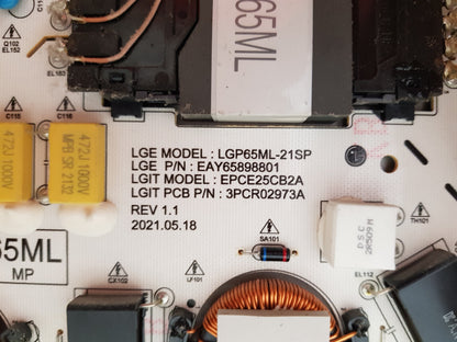 LG 65QNED91TPA POWER SUPPLY BOARD EAY65898801 LGP65ML-21SP EPCE25CB2A 3PCR02973A