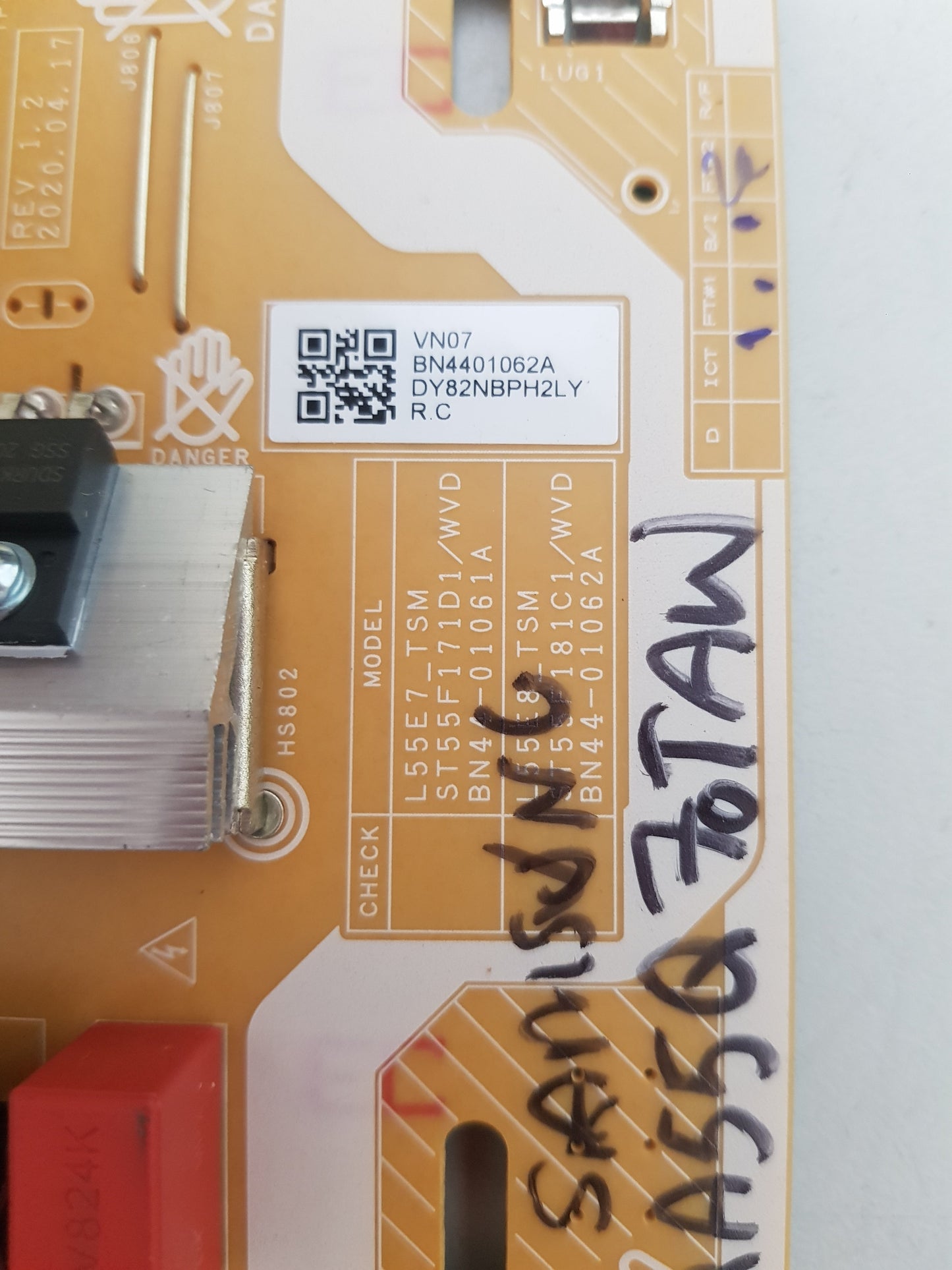 SAMSUNG QA55Q70TAW POWER SUPPLY BOARD BN44-01062A L55E8_TSM ST55F181C1/WVD