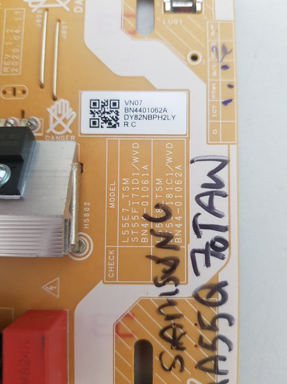 SAMSUNG QA55Q70TAW POWER SUPPLY BOARD BN44-01062A L55E8_TSM ST55F181C1/WVD