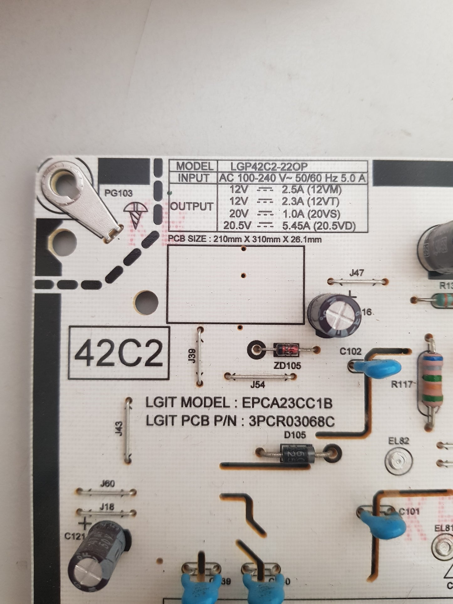 LG OLED 42C2PSA POWER SUPPLY BOARD EAY65904042 LGP42C2-22OP